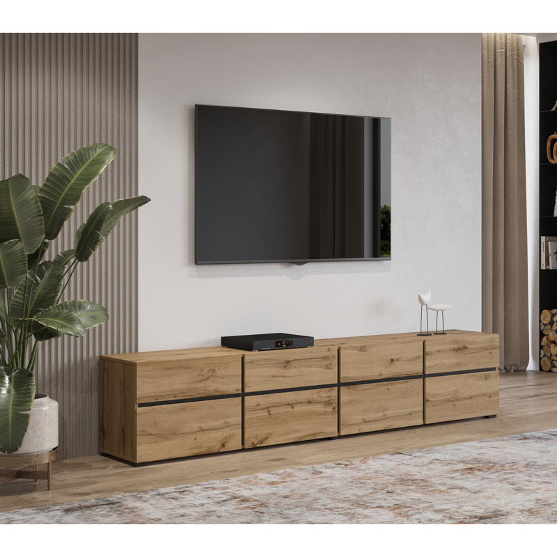 Cardentey Unfinished TV Stand for TVs up to 75", Oak Wotan