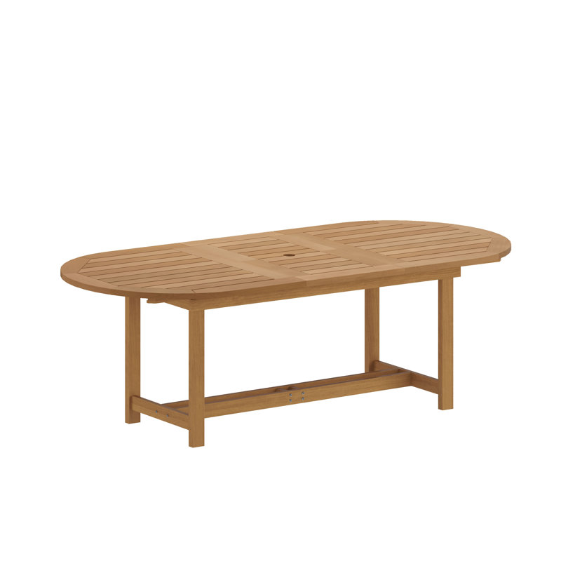 Alyisa Oval Eucalyptus Extendable Outdoor Dining Table With Umbrella Hole , 71'' in. W 43'' in. D, Light Wood