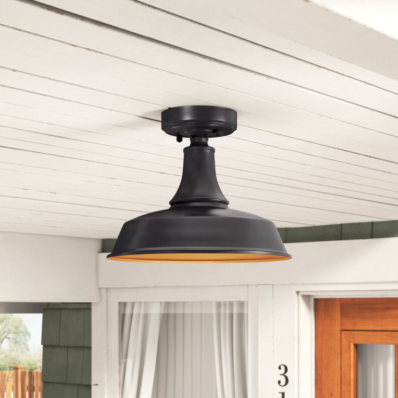 Gunnora Dark Bronze And Light Gold 12'' W 1 - Bulb Outdoor Semi Flush Mount