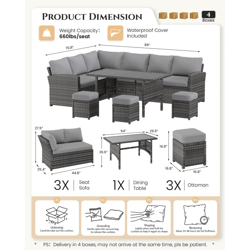 7-piece Wicker Patio Furniture Set With Cover, Dining Table & Chairs
