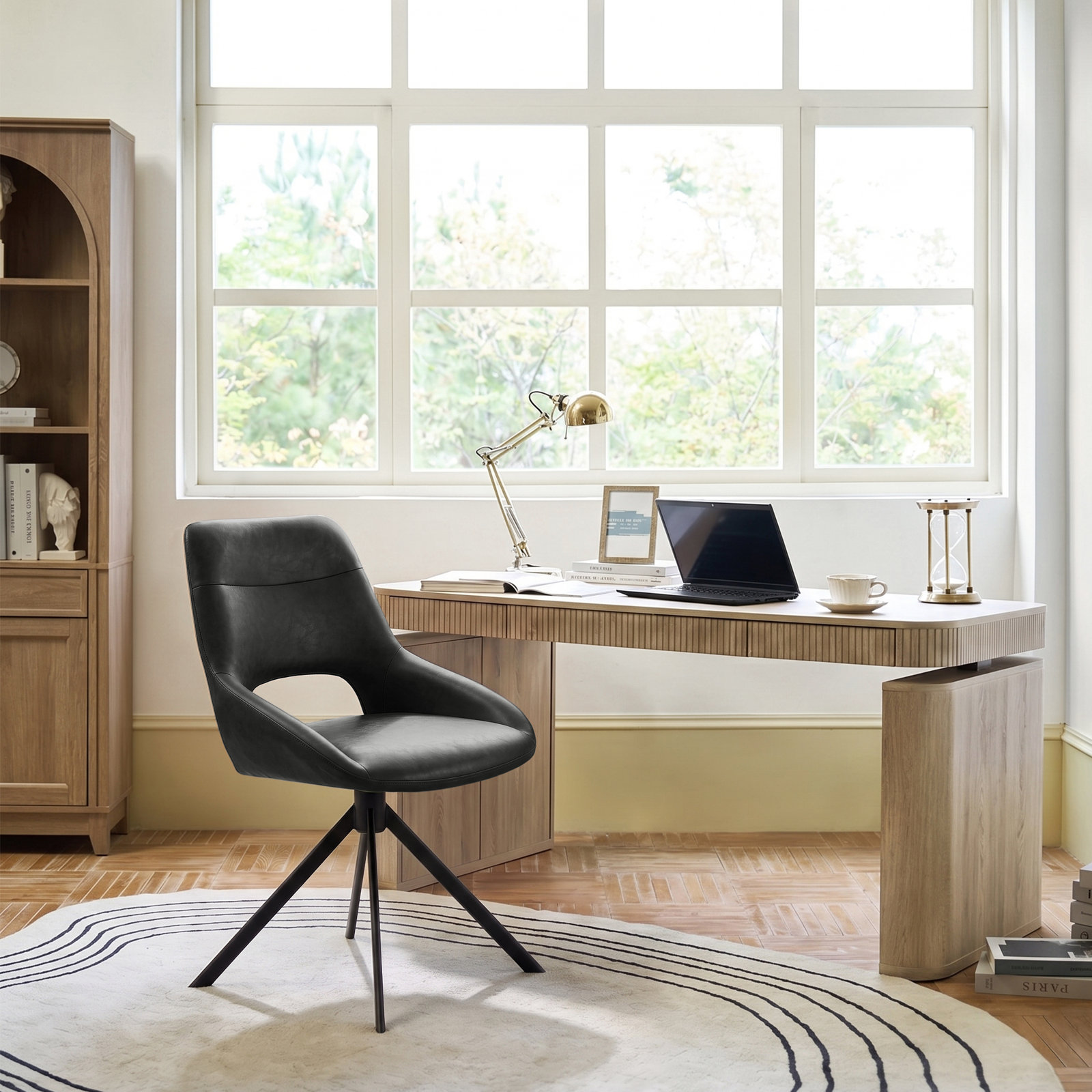 Jakavian Office Chair with Lumbar Support, Black Faux Leather