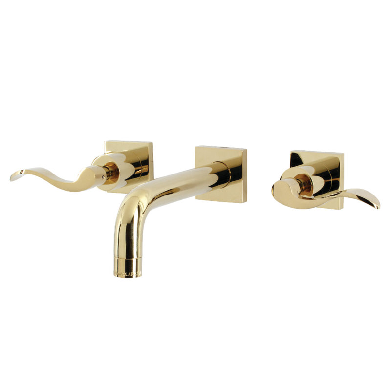 Kingston Brass Concord Two-Handle 3-Hole Wall Mount Bathroom Faucet, Brushed Brass, Lever Curly