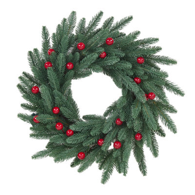 Couronne de pin mixte pré-illuminée de 61 cm (24 po) avec baies rouges et minuterie