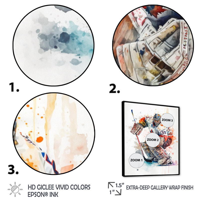 «Hockey Gardien sur glace pendant le jeu I», cadre flottant, impression sur toile, Toile avec cadre flottant noir