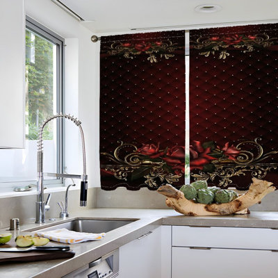 2Pcs Red Gold Rose Pattern Curtains, Luxurious Baroque Style, Rod Pocket Window Drapes, Elegant Floral Design, Living Room Bedroom Study Window Decor