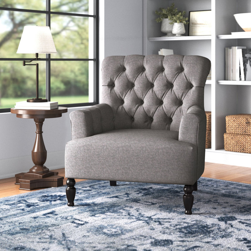 33.5" Wide Tufted Armchair, Dark Gray Polyester