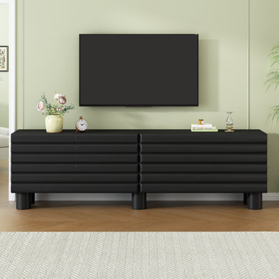 Meuble télé moderne avec portes ondulées et tablettes réglables, console multimédia
