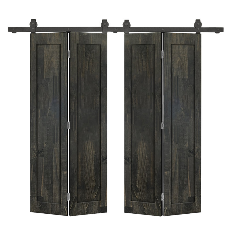Ensemble de quincaillerie pour porte de grange coulissante double 1 panneau, 56 po x 84 po, Noir anthracite