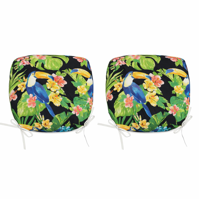 Outdoor Patio Chair Cushions, Green/Black Floral, Polyester