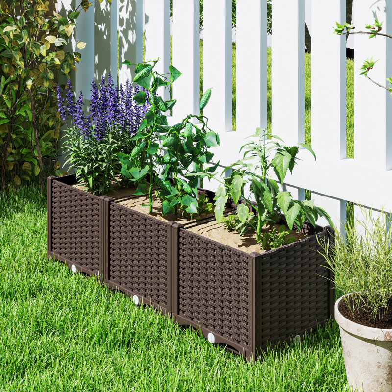 Raised Garden Bed, Indoor Outdoor Plastic Planter Box with Drainage Holes for Vegetables, Herbs, Flowers & Succulents,, Blue