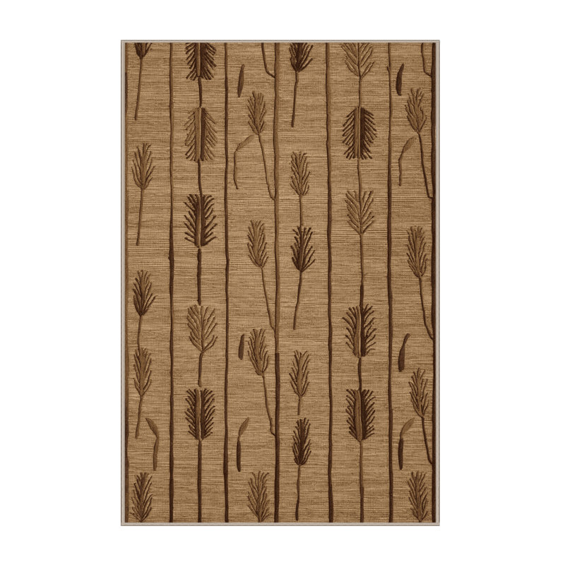 Machine Washable Botanical Brown Area Rug, Rectangle 2' x 3'