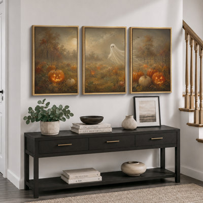 Art rétro de citrouille d'Halloween, images de hall d'entrée, impression sur toile encadrée, 2 pièces, 16 po x 24 po x 2 pièces