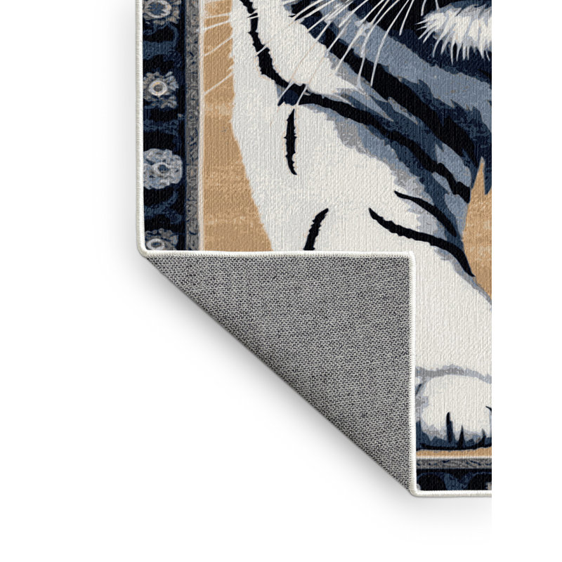  Tapis blanc lavable avec yeux de tigres et grands chats, Rectangle 6 pi x 9 pi