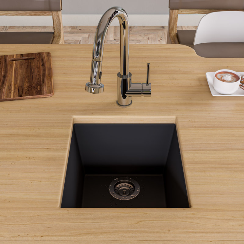 17.75'' L Single Bowl Granite Kitchen Sink, Black