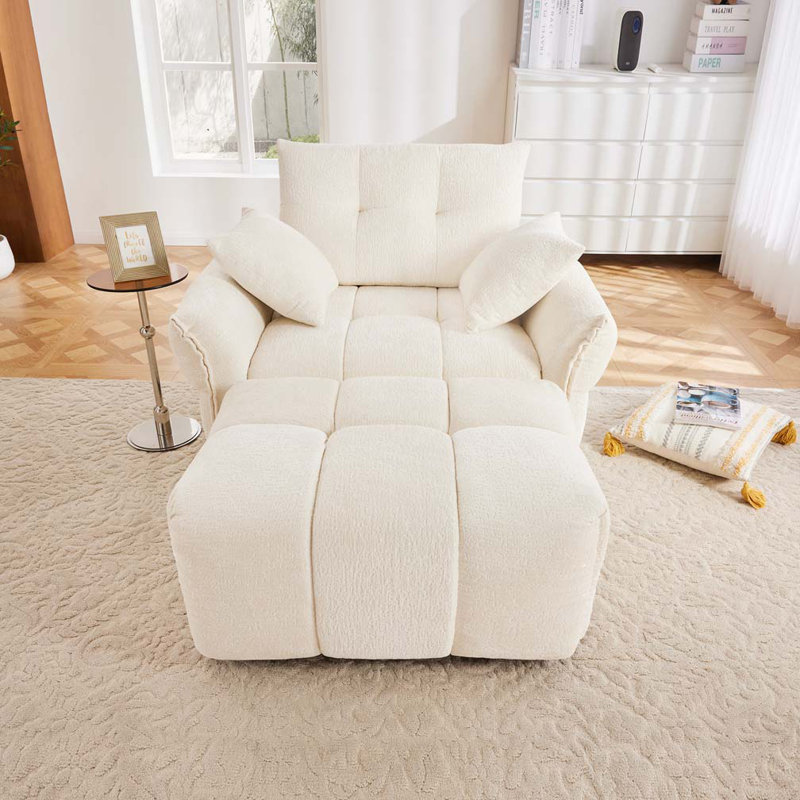 Chaise rembourrée en chenille avec repose-pieds en tissu, Blanc