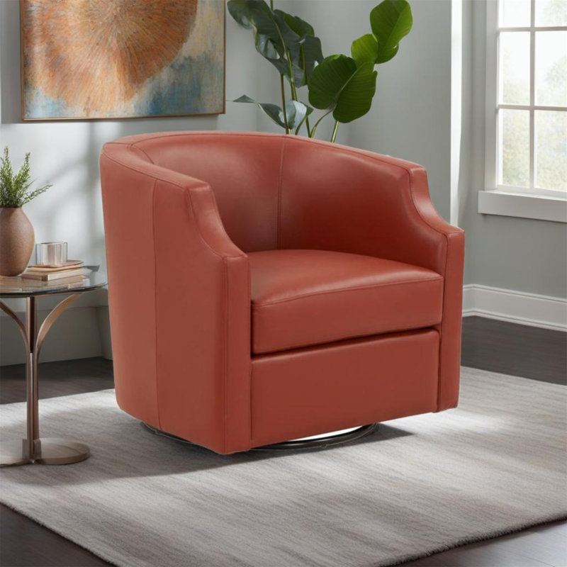 Fauteuil demi-tonneau pivotant et pivotant, Cuir véritable caramel