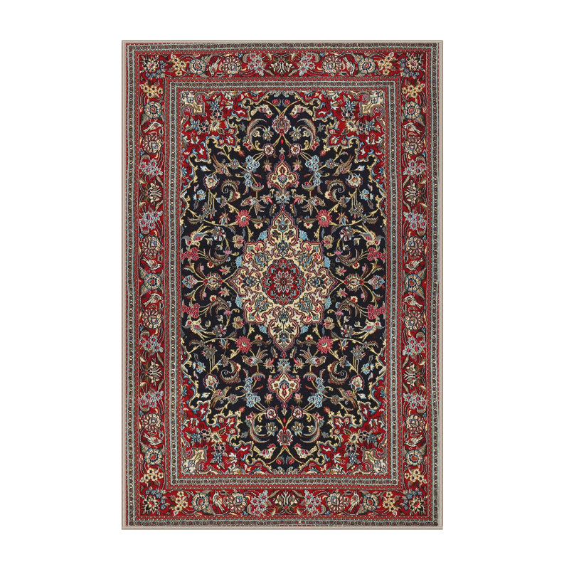 Tapis traditionnel rouge / noir Bowning, Rectangle 2 pi x 5 pi