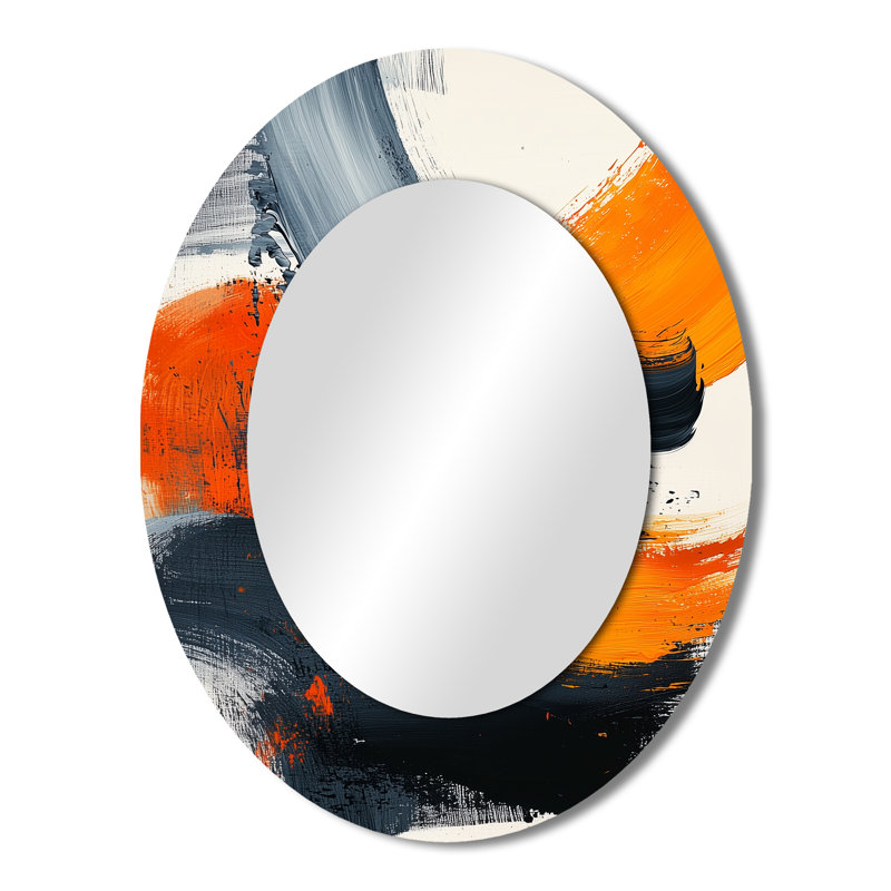 Balck and Orange Converge Dream I - Grand miroir mural ovale sur métal, 43 po x 33 po