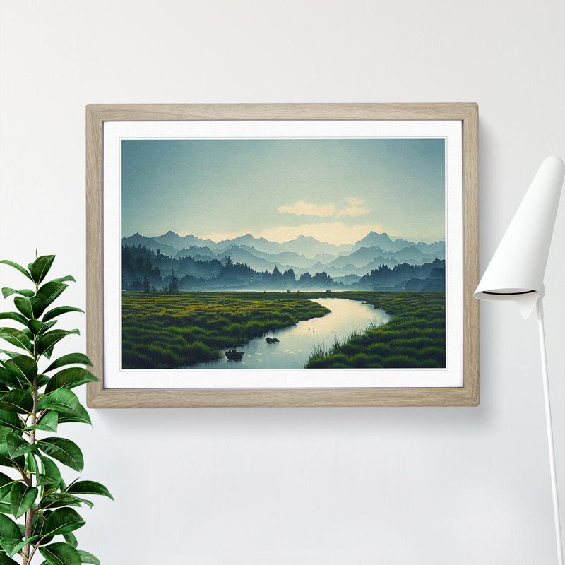 Distant Mountains Vol.1 - Single Picture Frame Painting, 34cm H x 46cm W x 2cm D, Oak