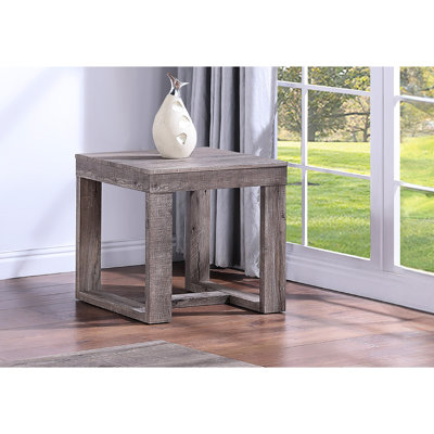 Table de bout carrée en bois rustique brun gris brun clair pour salon en brun clair, pièce essentielle