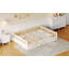 Lit plateforme tapissier en bois pleine grandeur avec garde-corps de sécurité et coussin assorti confortable, ton beige-33239943