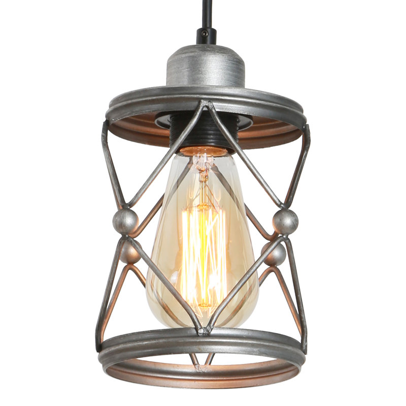 Luminaire suspendu industriel pour îlot de cuisine, mini luminaire suspendu cage rustique, luminaire suspendu de style campagnard avec gris argenté réglable pour la salle à manger, le couloir, le vestibule, la chambre à coucher
