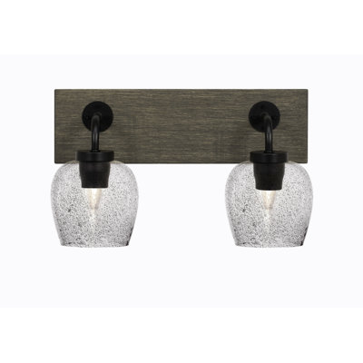 Oxbridge 2 Light Bath Bar, Matte Black & Painted Distressed Wood-look Metal Finish, 6" Smoke Bubble Glass