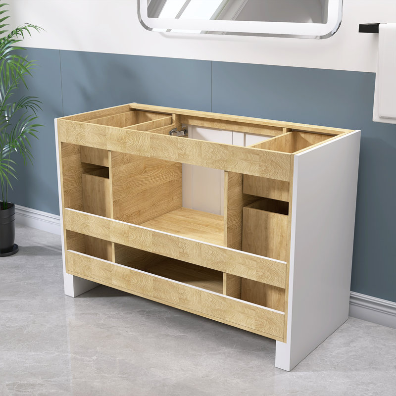 Solid Wood 48" Single Bathroom Vanity with Solid Surface Sink Top Set, Pre-assembled Storage Cabinet, White/Matte Black