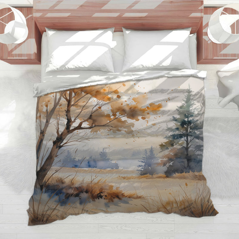 Édredon aquarelle paysage d'automne, Grand lit