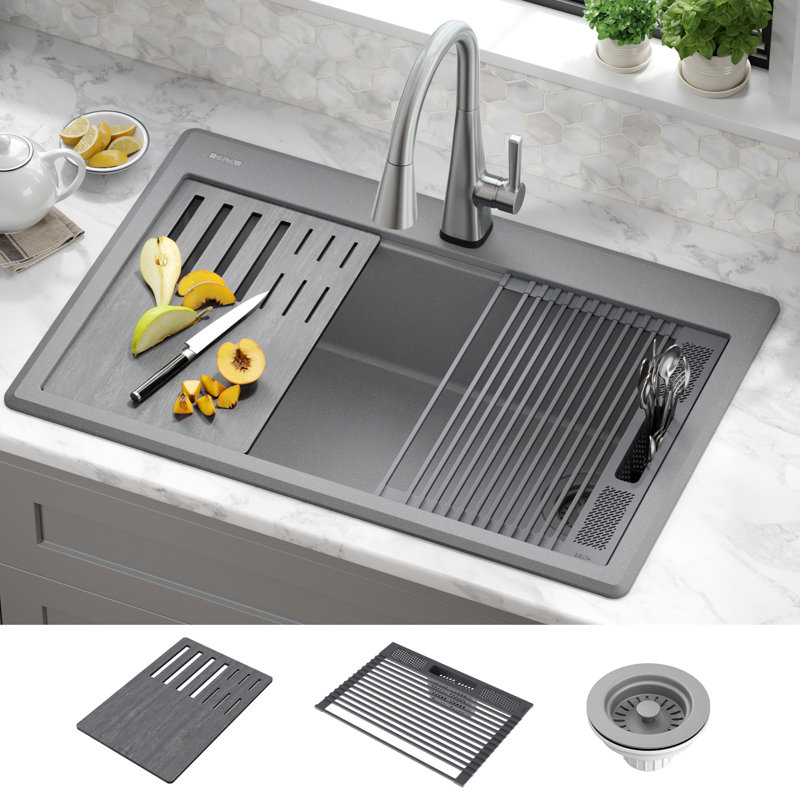 Évier de cuisine en granite de 33 po Delta Everest ™, Gris foncé