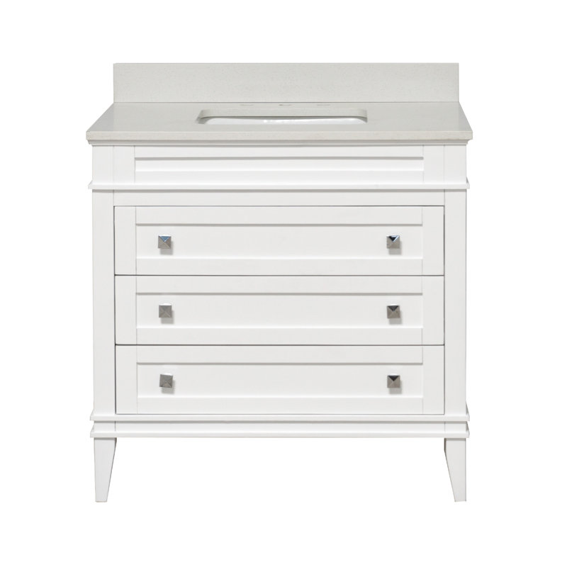Frankfurt 36" Single Bathroom Vanity with White Cabinet and Quartz Countertop, White, Quartz