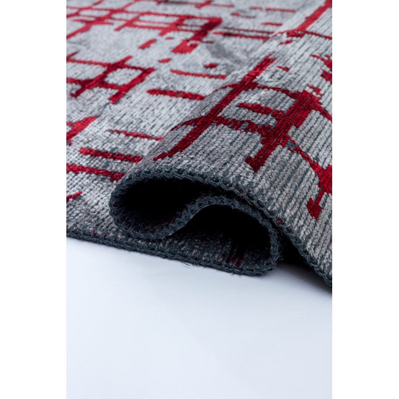 Rapture Red/Gray Abstract Luxury Area Rug, Rectangle 7'10" x 11'2"