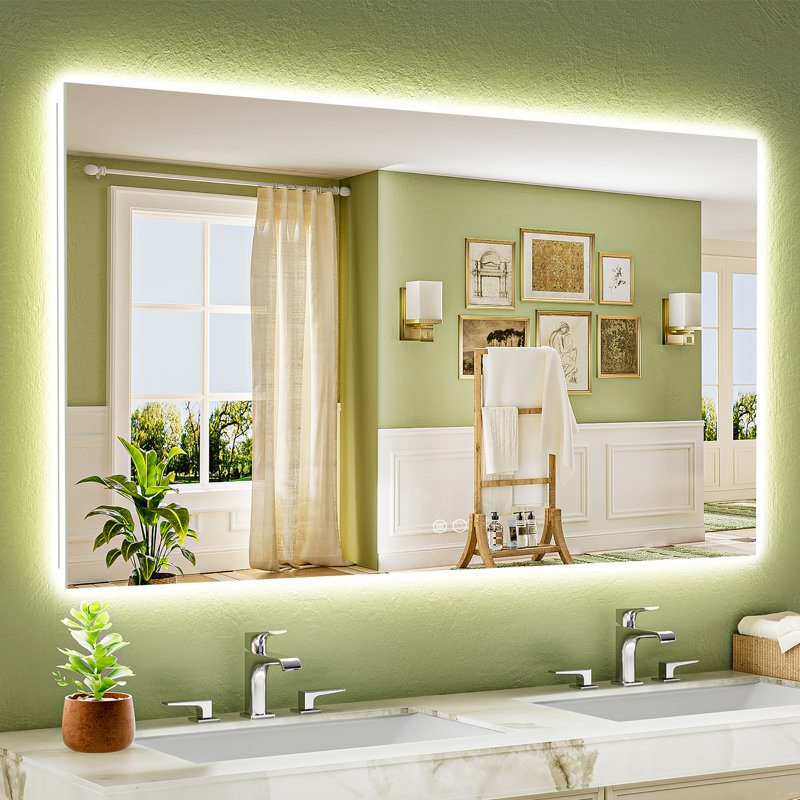 Bathroom LED Mirror with Backlit, Anti Fog Lighted Vanity Mirror with Stepless Dimmable, ETL Listed, IP54 Waterproof, CRI90+, HD Tempered Glass