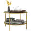 Table d'appoint avec rangement, table de bout ronde de 26 po, table basse à 2 niveaux en verre trempé avec cadre en acier pour le salon, doré
