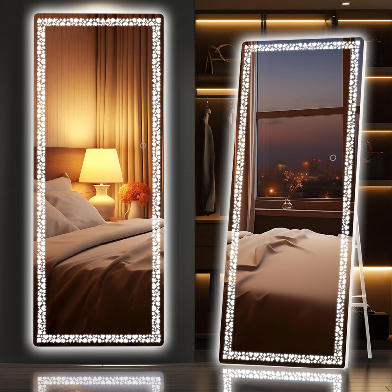 57” X 16" Full Length Mirror With LED Lights, 57" H x 16" W, White