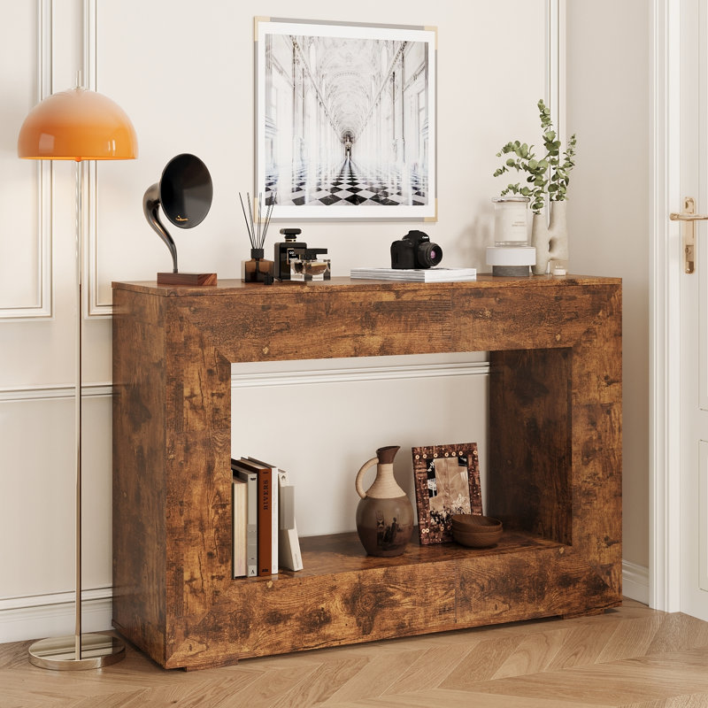 Table d'appoint de 47,2 po, table d'entrée avec rangement, charme rustique, emplacement polyvalent, console de rangement de 47 po pour le couloir, le salon, l'entrée, style simple brun foncé, espace généreux,