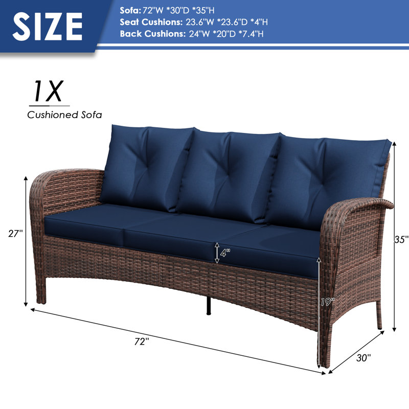72" x 30" x 35" Outdoor Patio Sofa, Blue