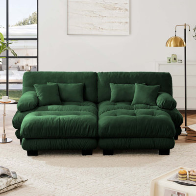 Cloud-Like Chenille 2-Seat Sofa with Pillows & 2 Ottoman for Living Room Comfort and Stylish Support