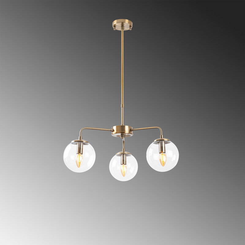 Luminaire suspendu pour îlot de cuisine 3 lumières Beckner, Rétro, Transparent