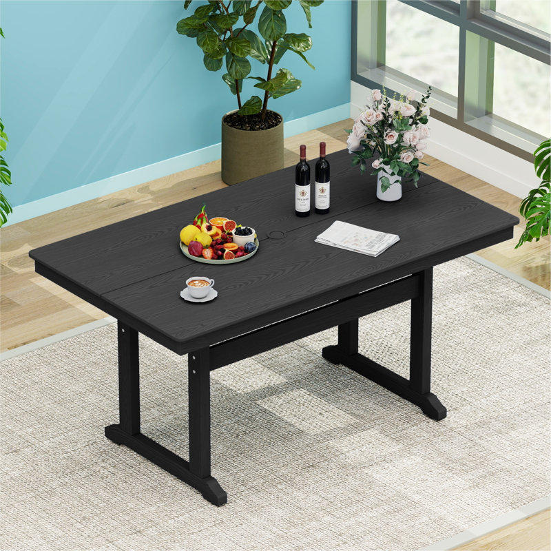 Table de salle à manger de patio en PEHD résistant aux intempéries, Noir