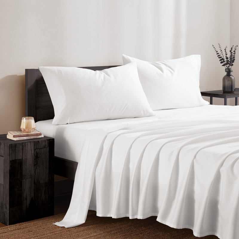 Ensemble de draps en satin de coton 425 draps, Blanc, Ensemble de draps pour très grand lit