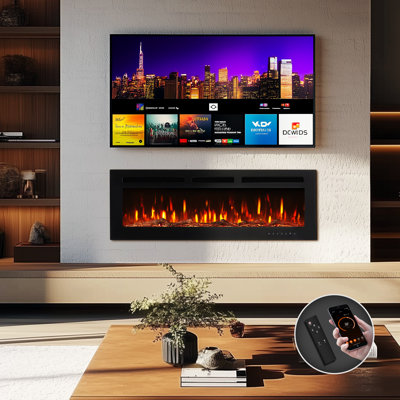 Pro 50 Inch Smart Recessed And Wall Mounted Electric Fireplace, 12 Colors Of Flame & Ember, 5 Brightness, 1500w Heater, Log & Crystal, Alexa/wifi Enabled