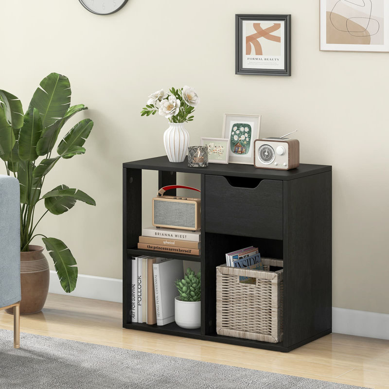 3-Cube Bookcase 2-Tier Wooden Storage Shelf W/ Drawer