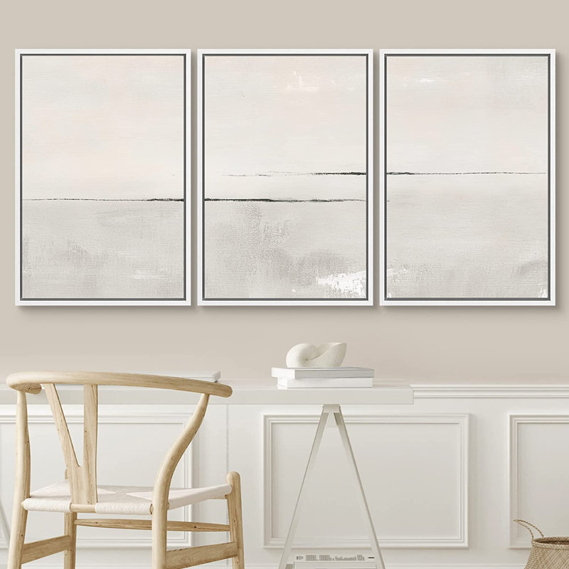 Reproduction d'art moderne sur toile encadrée 3 tons, H 24 po x l 48 po, Blanc