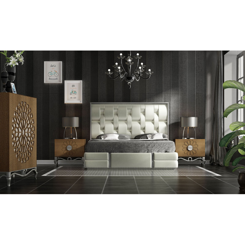 Vegan Leather Panel Bed, King