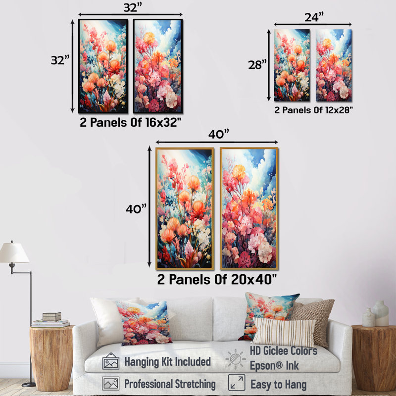 Ensemble de salon mural Coral Reef Barrier Gracefulness - Assortiment de bouquets de 2, Cadre flottant doré