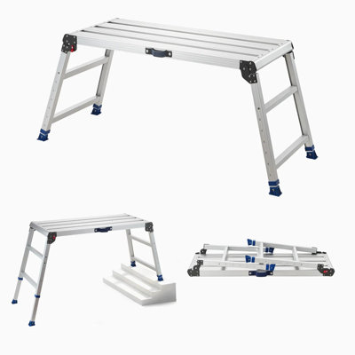 Folding Work Platform 40" x 18", Portable Aluminum Step Stool with 7 Adjustable Height 23"-34.5", 500 lbs Capacity Heavy Duty Non-Slip Work Bench for Car Wash, Painting, Decorating, Cleaning