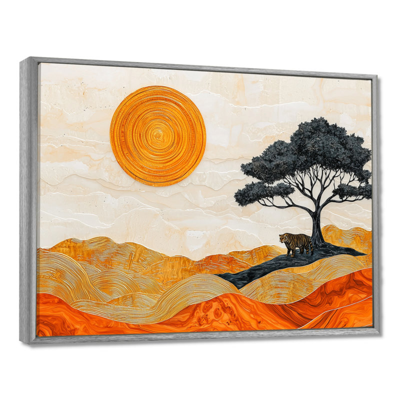 Tigre et racines de baobab d'Afrique I - tigre, art mural, H 16 po x l 32 po, Argent argent