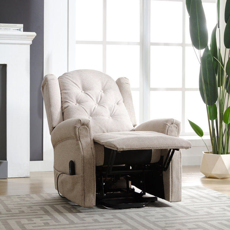 Aagand Upholstered Heated Massage Chair, Beige Polyester Twill