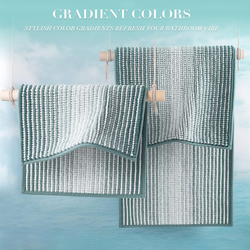 2 Piece  Bathroom Rugs And Mats Sets, Thick Absorbent Chenille, Blue, Set of 2 - 32" L x 20" W